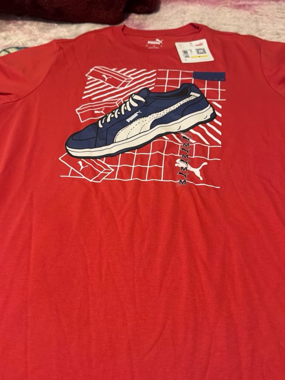 Puma Men’s Red Tee with Blue and White Sneaker Graphic